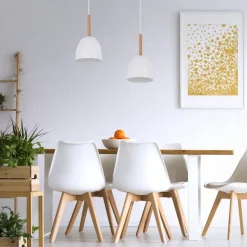 Lampa Wisząca NORD Biały Drewno Metalowy Klosz 1xE27 * TK Lighting Outlet
