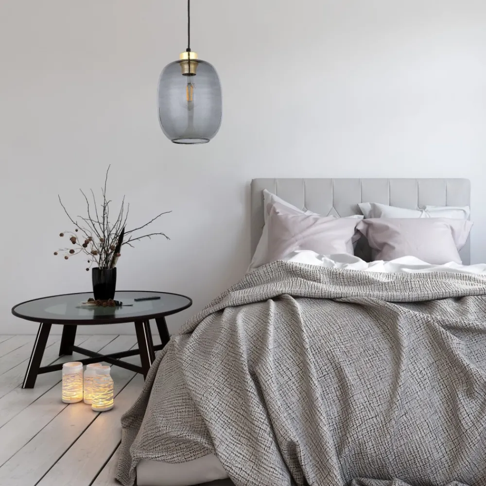 Lampa Wisząca OMEGA Czarny Złoty Szklany Klosz 1xE27 * TK Lighting Online