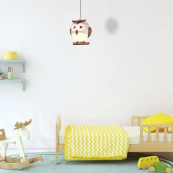 Lampa Wisząca OWL Brązowy Biały Plastikowy Klosz 1xE14 15cm * Eko-light Sale
