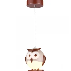 Lampa Wisząca OWL Brązowy Biały Plastikowy Klosz 1xE14 15cm * Eko-light Sale