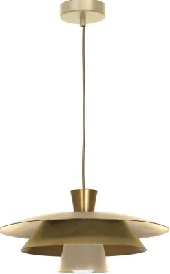 Lampa Wisząca PLATO Beżowy Złoty Metalowy Klosz 1xE27 34cm