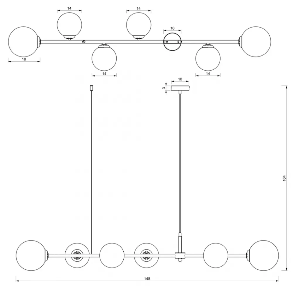 Lampa Wisząca POP Czarny Biały Szklane Klosze 6xE14 148cm * Eko-light Online