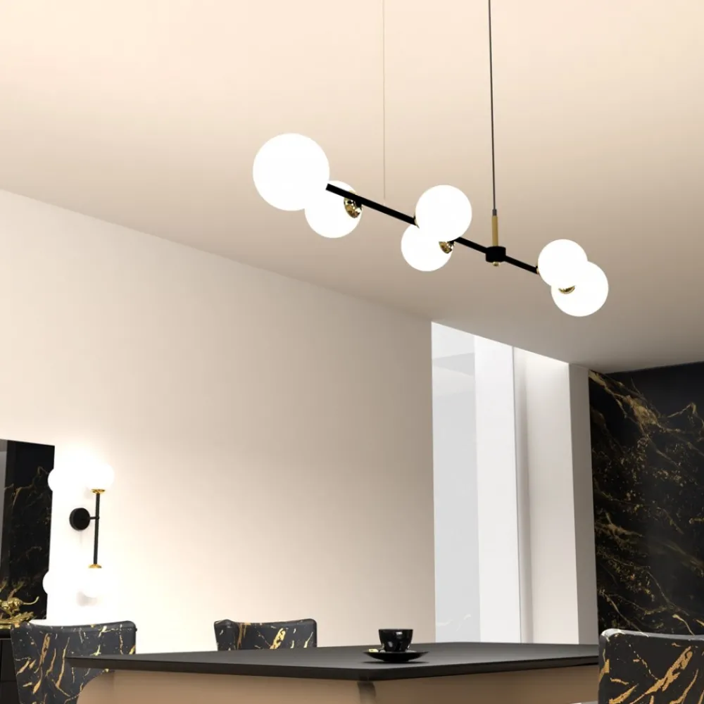 Lampa Wisząca POP Czarny Biały Szklane Klosze 6xE14 148cm * Eko-light Online