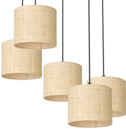 Lampa Wisząca RATTAN Czarny Beżowy Abażur 3xE27 Plafon * Luminex Discount