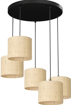 Lampa Wisząca RATTAN Czarny Beżowy Abażur 3xE27 Plafon * Luminex Discount
