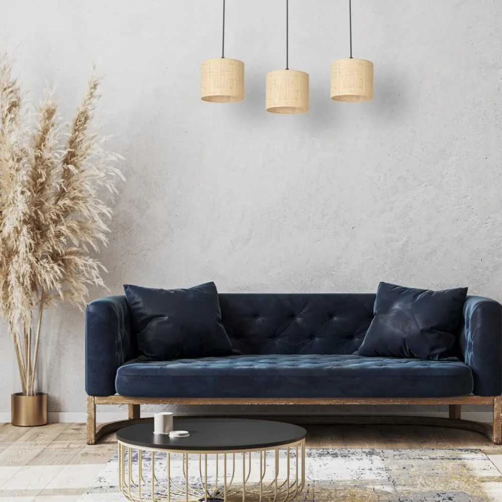 Lampa Wisząca RATTAN Czarny Beżowy Abażur 3xE27 * Luminex Outlet