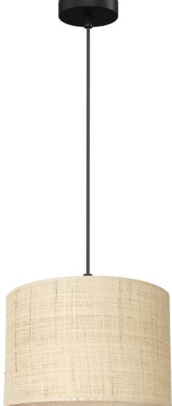 Lampa Wisząca RATTAN Czarny Beżowy Abażur 1xE27 25cm