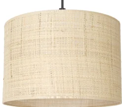 Lampa Wisząca RATTAN Czarny Beżowy Abażur 1xE27 25cm