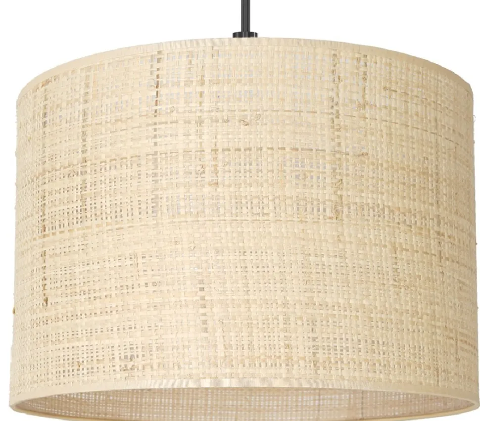Lampa Wisząca RATTAN Czarny Beżowy Abażur 1xE27 25cm