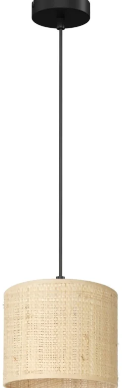 Lampa Wisząca RATTAN Czarny Beżowy Abażur 1xE27 18cm * Luminex Hot