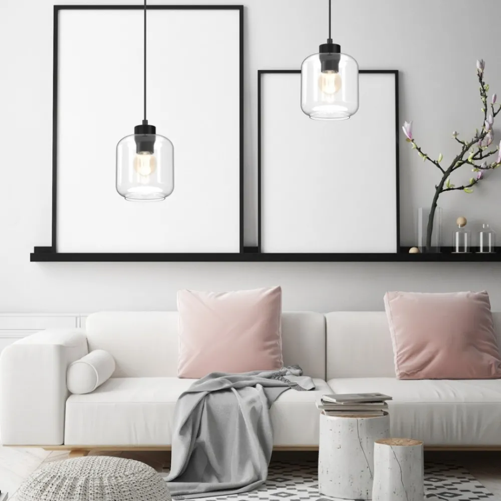 Lampa Wisząca SOMBRA Czarny Transparentny Szklany Klosz 1xE27 16cm * Eko-light Discount