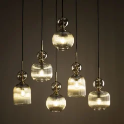 Lampa wisząca SOPHIA czarna klosz beżowy 6xE14 * TK Lighting Best