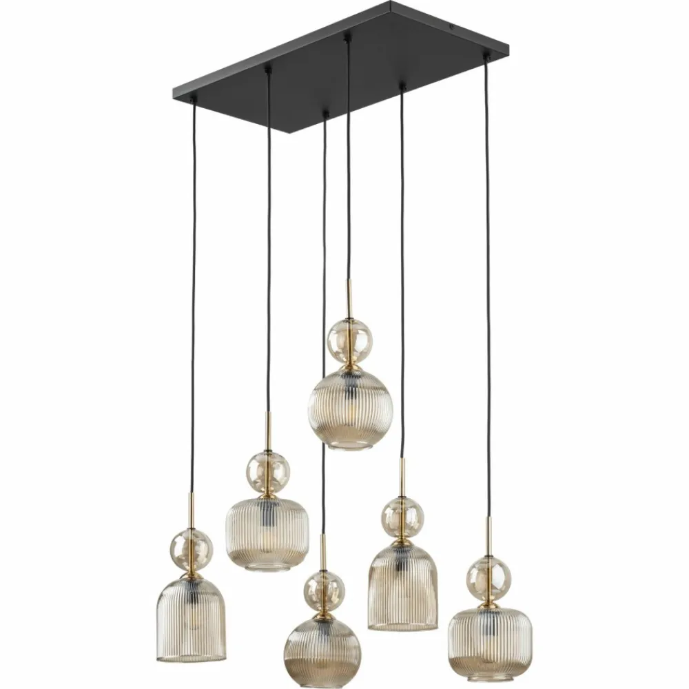 Lampa wisząca SOPHIA czarna klosz beżowy 6xE14 * TK Lighting Best