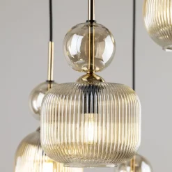 Lampa wisząca SOPHIA czarna klosz beżowy 6xE14 * TK Lighting Best
