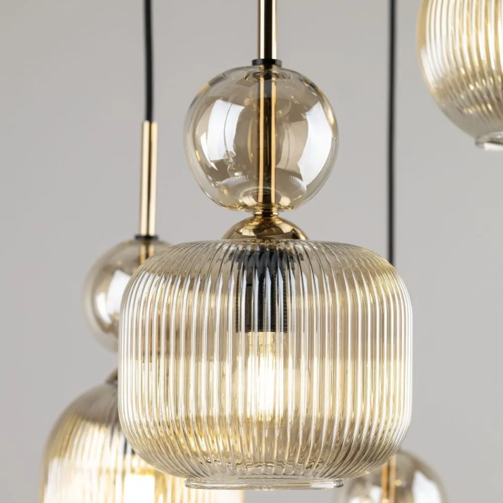 Lampa wisząca SOPHIA czarna klosz beżowy 6xE14 * TK Lighting Best
