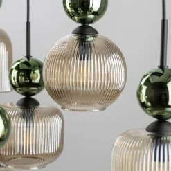 Lampa wisząca SOPHIA czarna zielona klosz beżowy 8xE14 * TK Lighting Best