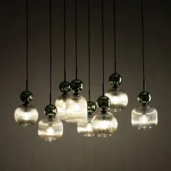 Lampa wisząca SOPHIA czarna zielona klosz beżowy 8xE14 * TK Lighting Best