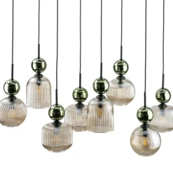 Lampa wisząca SOPHIA czarna zielona klosz beżowy 8xE14 * TK Lighting Best