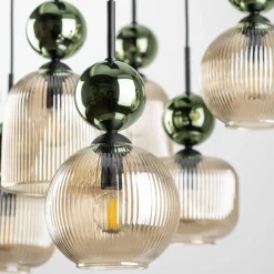 Lampa wisząca SOPHIA czarna zielona klosz beżowy 8xE14 * TK Lighting Best