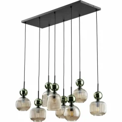 Lampa wisząca SOPHIA czarna zielona klosz beżowy 8xE14 * TK Lighting Best