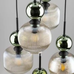 Lampa wisząca SOPHIA czarna zielona klosz beżowy 5xE14 okragła * TK Lighting Outlet
