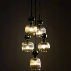 Lampa wisząca SOPHIA czarna zielona klosz beżowy 5xE14 okragła * TK Lighting Outlet