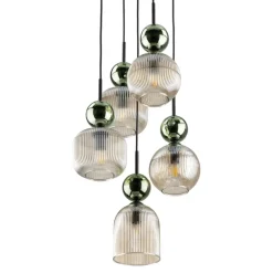 Lampa wisząca SOPHIA czarna zielona klosz beżowy 5xE14 okragła * TK Lighting Outlet