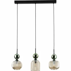 Lampa wisząca SOPHIA czarna zielona klosz beżowy 3xE14 * TK Lighting
