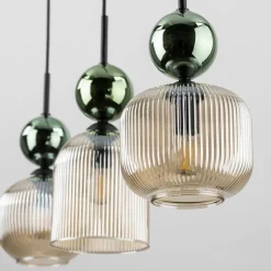 Lampa wisząca SOPHIA czarna zielona klosz beżowy 3xE14 * TK Lighting