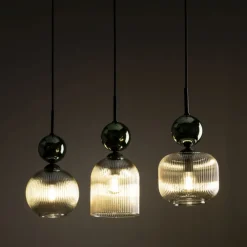 Lampa wisząca SOPHIA czarna zielona klosz beżowy 3xE14 * TK Lighting