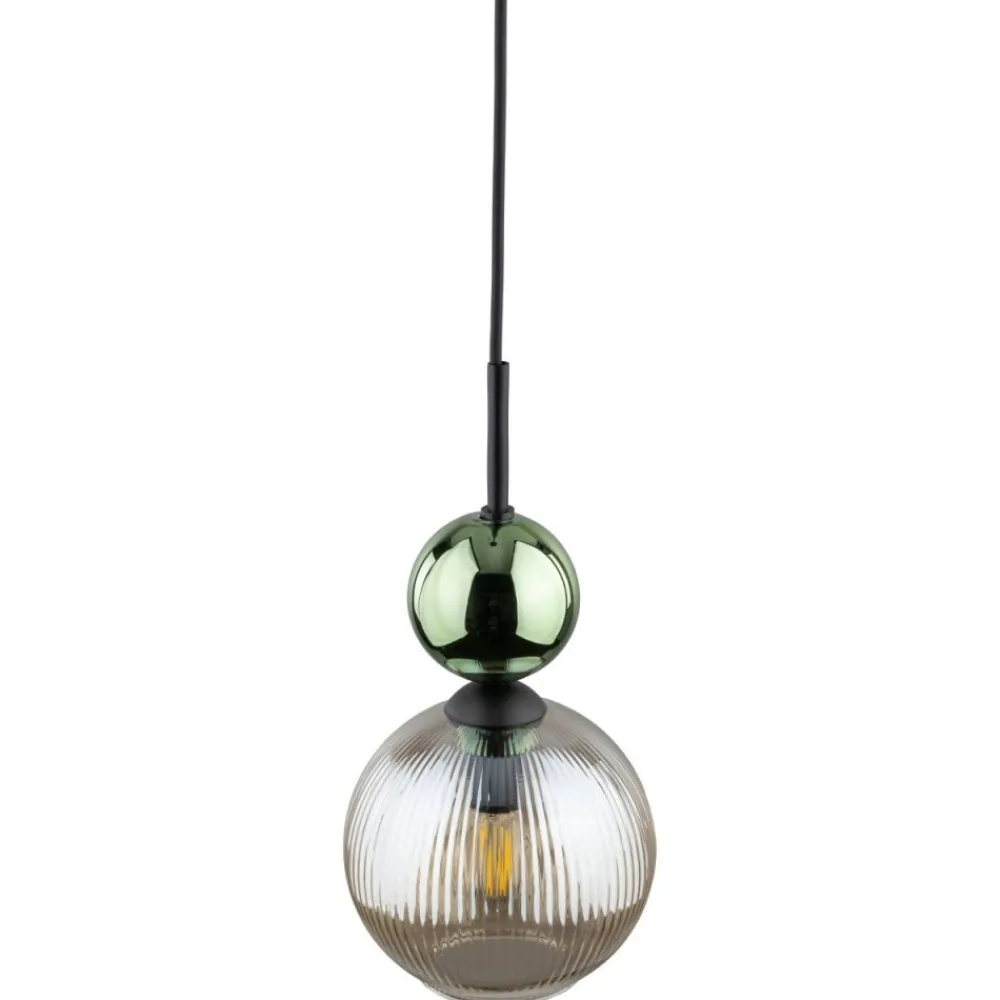 Lampa wisząca SOPHIA czarna zielona klosz beżowy 1xE14 kula * TK Lighting