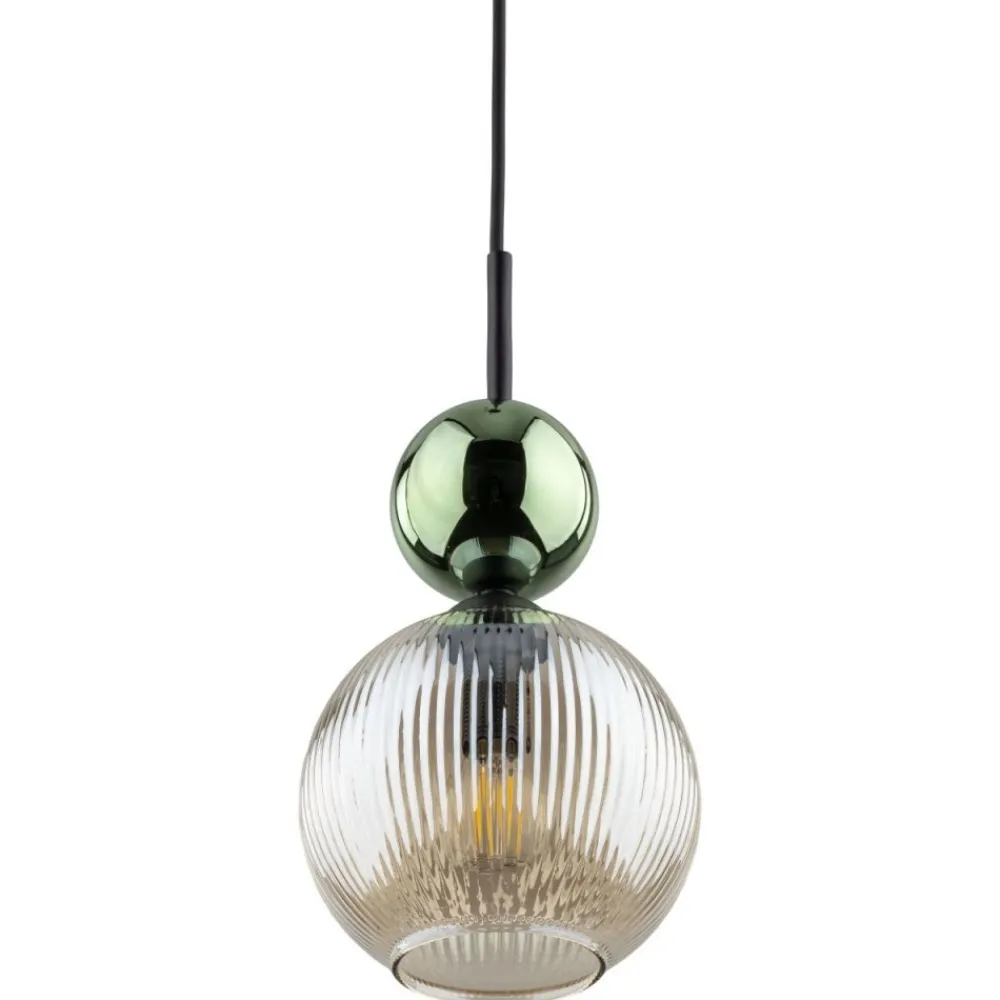 Lampa wisząca SOPHIA czarna zielona klosz beżowy 1xE14 kula * TK Lighting
