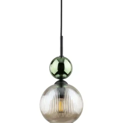 Lampa wisząca SOPHIA czarna zielona klosz beżowy 1xE14 kula * TK Lighting