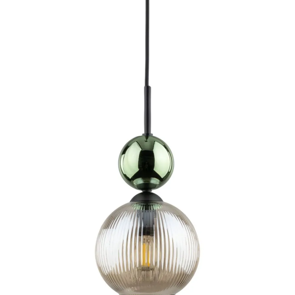 Lampa wisząca SOPHIA czarna zielona klosz beżowy 1xE14 kula * TK Lighting