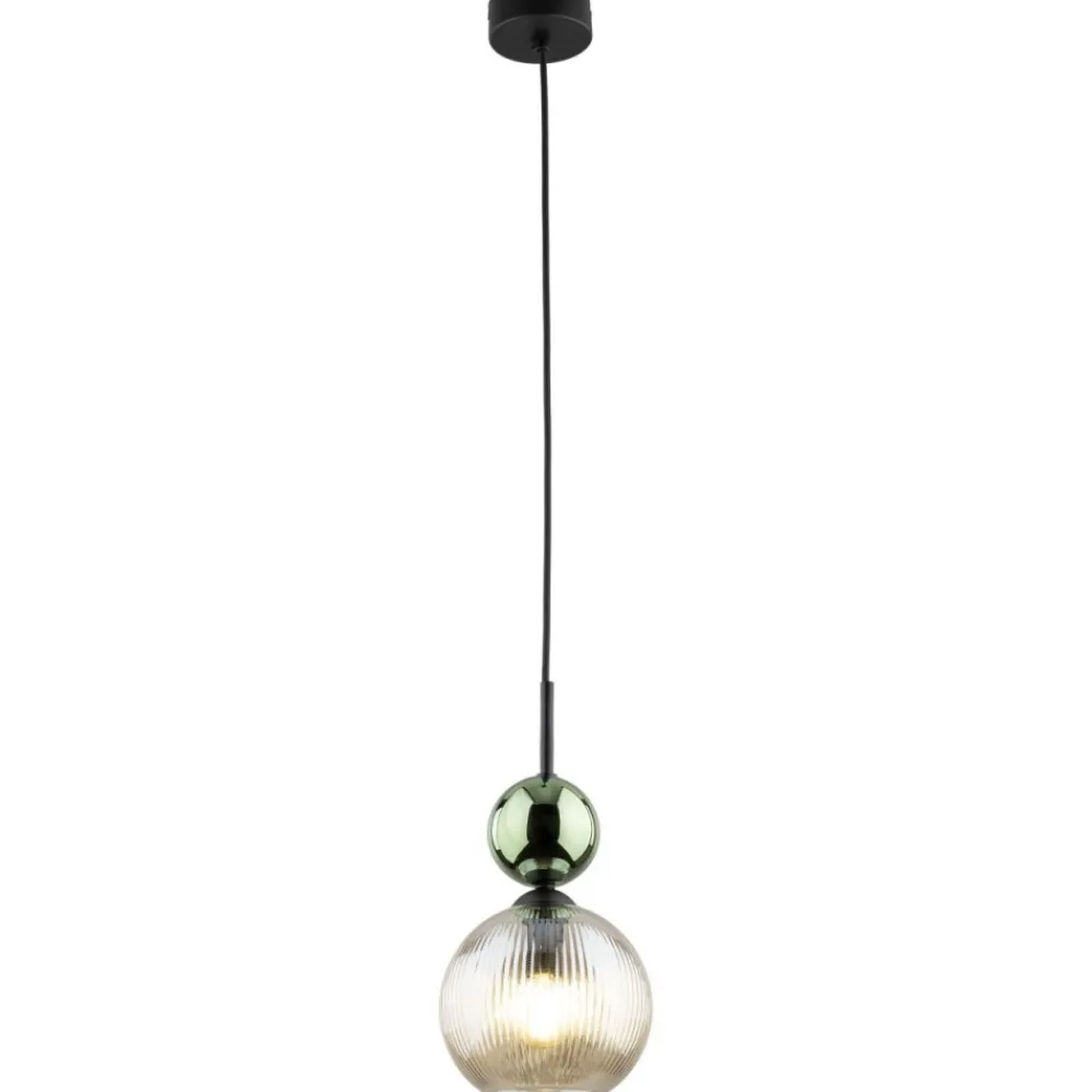 Lampa wisząca SOPHIA czarna zielona klosz beżowy 1xE14 kula * TK Lighting
