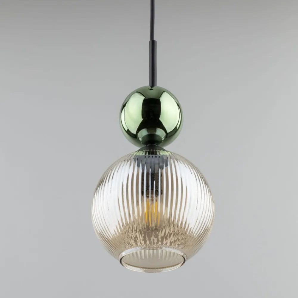 Lampa wisząca SOPHIA czarna zielona klosz beżowy 1xE14 kula * TK Lighting