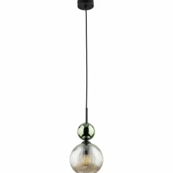 Lampa wisząca SOPHIA czarna zielona klosz beżowy 1xE14 kula * TK Lighting