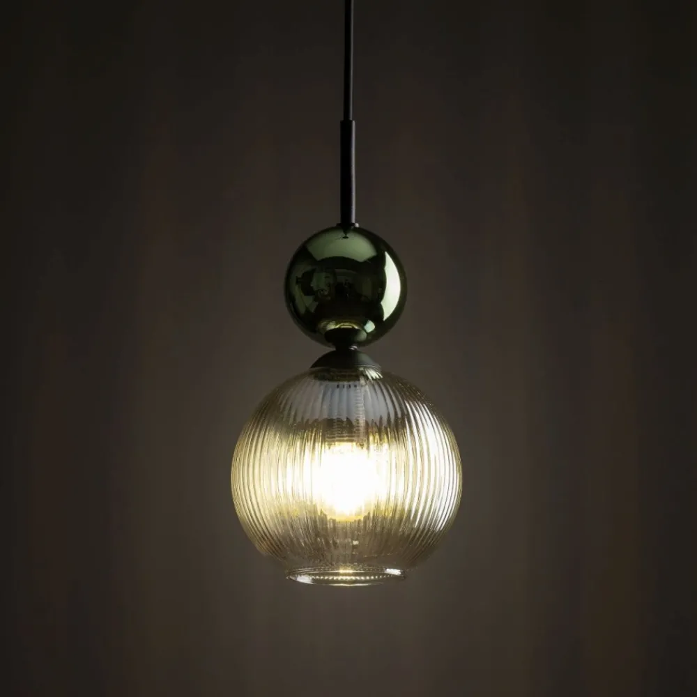 Lampa wisząca SOPHIA czarna zielona klosz beżowy 1xE14 kula * TK Lighting
