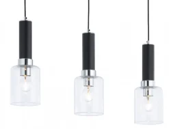 Lampa Wisząca TULUZA Czarny Srebrny Szklane Klosze 3xE27 * Jupiter Discount