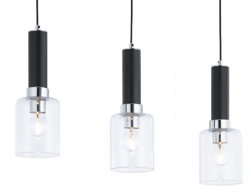 Lampa Wisząca TULUZA Czarny Srebrny Szklane Klosze 3xE27 * Jupiter Discount