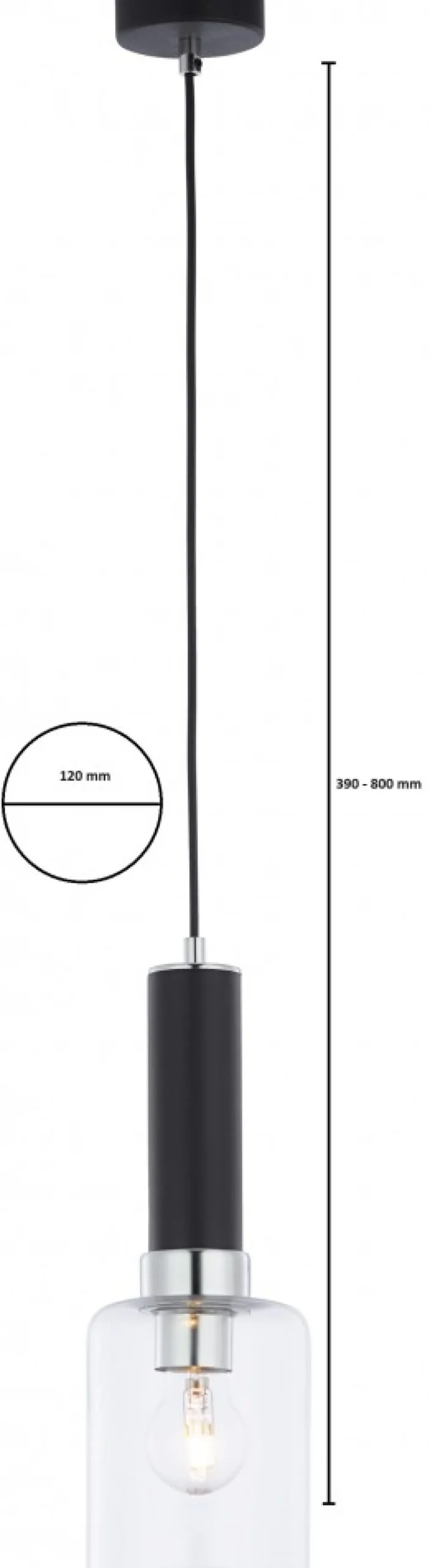 Lampa Wisząca TULUZA Czarny Srebrny Szklany Klosz 1xE27 12 cm * Jupiter Outlet