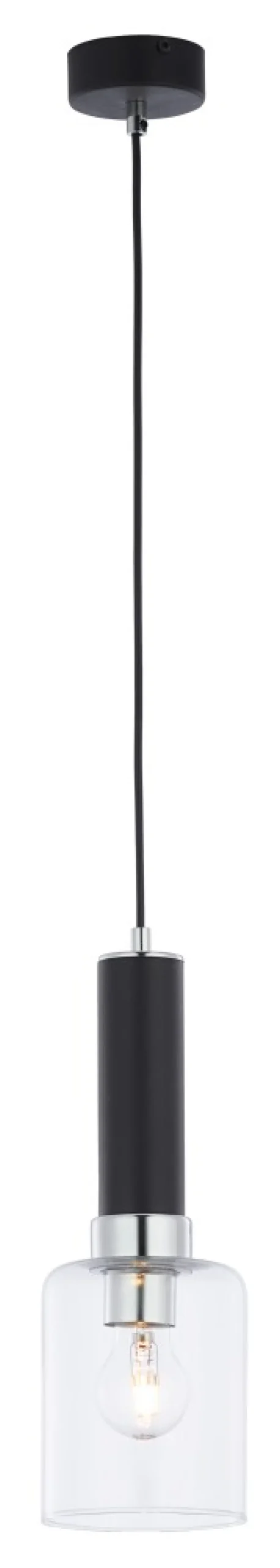 Lampa Wisząca TULUZA Czarny Srebrny Szklany Klosz 1xE27 12 cm * Jupiter Outlet
