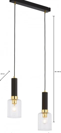 Lampa Wisząca TULUZA Czarny Złoty Szklane Klosze 2xE27 * Jupiter Discount