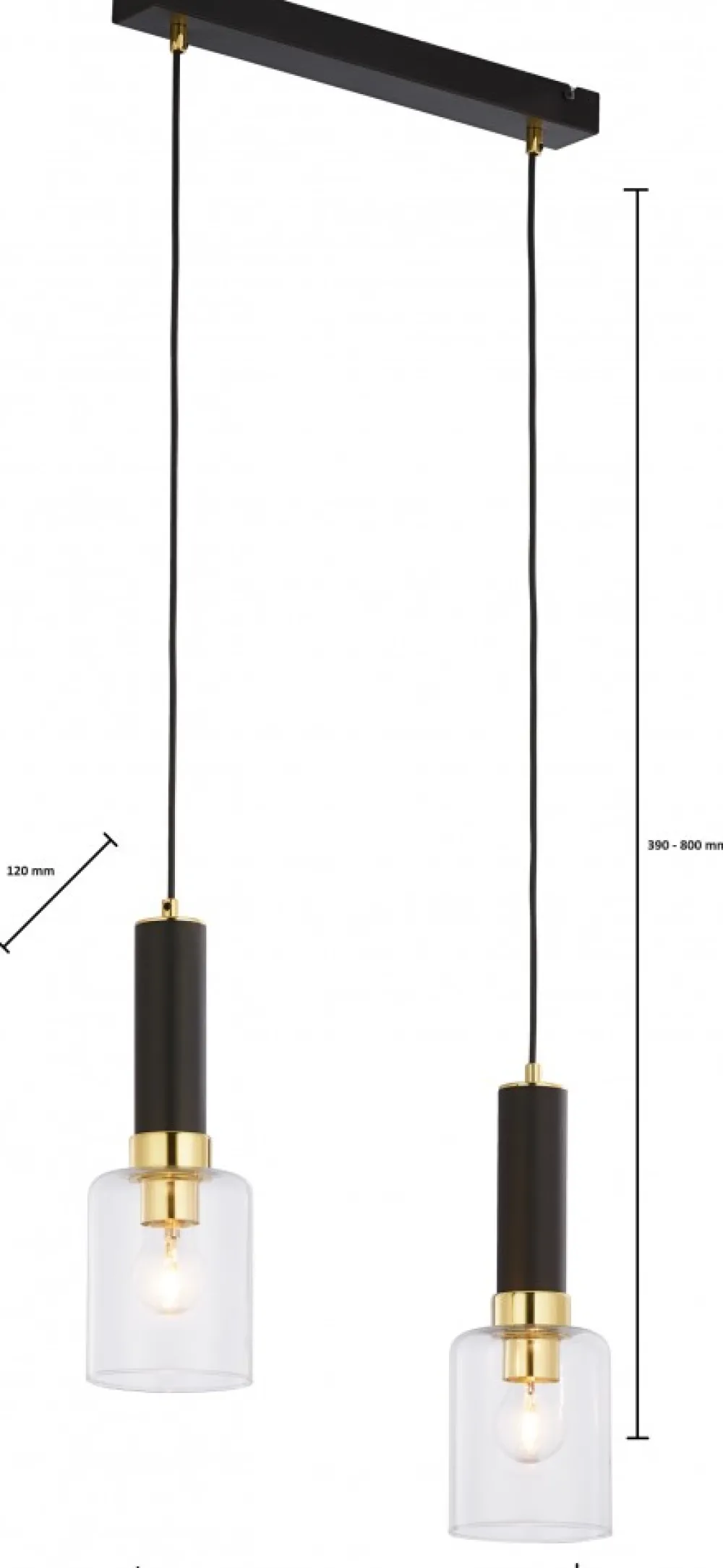 Lampa Wisząca TULUZA Czarny Złoty Szklane Klosze 2xE27 * Jupiter Discount
