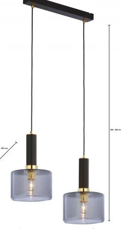 Lampa Wisząca VANES Złoty Dymiony Szklane Klosze 2xE27 * Jupiter Outlet