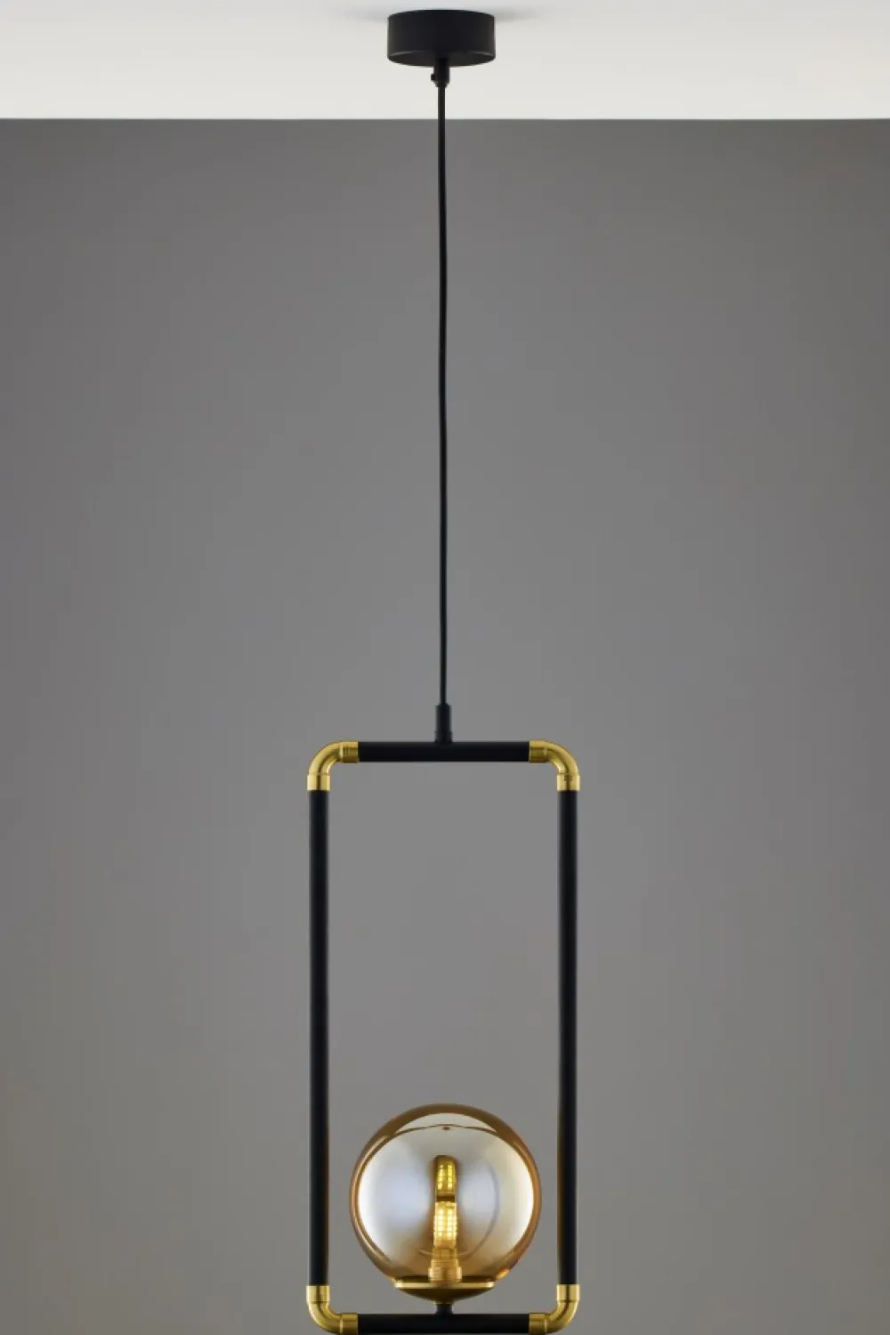 Lampa Wisząca ZAFRA Czarny Bursztynowy Szklany Klosz 1xG9 16 cm * Jupiter Best