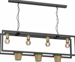 Lampa Wisząca z kwietnikiem FLORES Czarny Złoty 4xE27 Zestaw z doniczkami