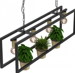 Lampa Wisząca z kwietnikiem FLORES Czarny Złoty 4xE27 Zestaw z doniczkami