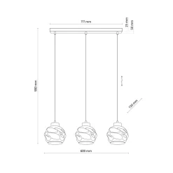 Lampa Wisząca ZULIA Czarny Listwa Szklane Klosze 3xE27 * TK Lighting Clearance
