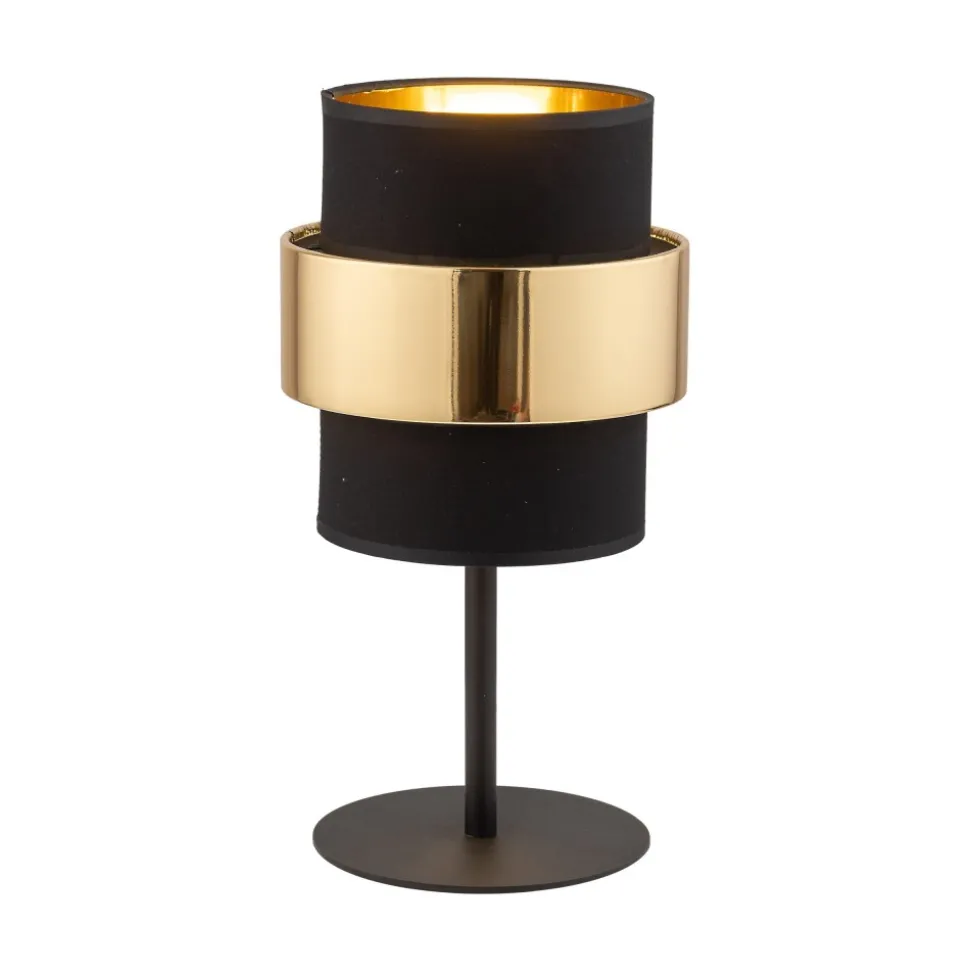 Lampka Nocna CALISTO Czarny Złoty Abażur 38cm